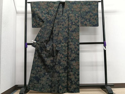 平和屋着物▽上質な紬 単衣 草花文 正絹 逸品 未使用 CAAS2406xi