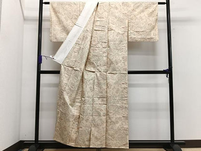 平和屋着物▽上質な紬 単衣 花唐草文 正絹 逸品 CAAS2409xi