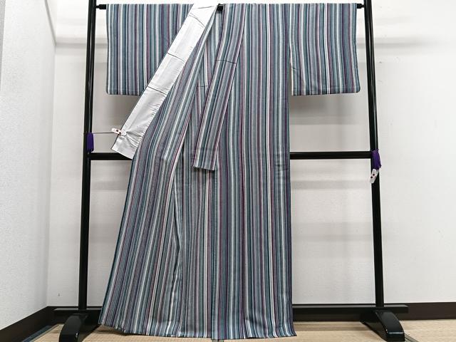 平和屋着物▽小紋 単衣 縞 洗える着物 CAAS2411xi