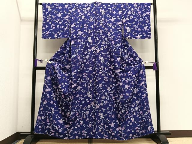 平和屋着物▽小紋 単衣 更紗花文 洗える着物 CAAS2412xi
