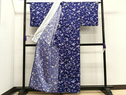 平和屋着物▽小紋 単衣 更紗花文 洗える着物 CAAS2412xi