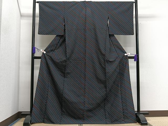 平和屋着物▽小紋 単衣 抽象文 黒地 洗える着物 CAAS2413xi