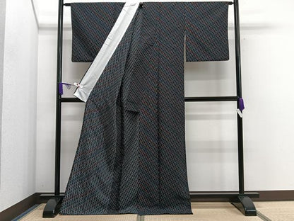 平和屋着物▽小紋 単衣 抽象文 黒地 洗える着物 CAAS2413xi
