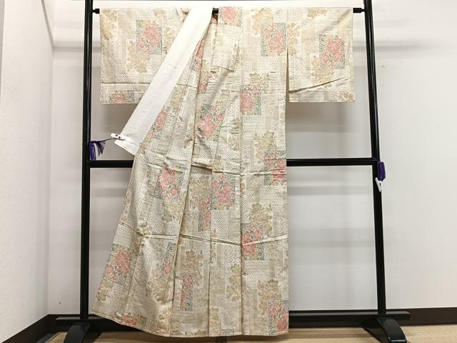 平和屋着物▽上質な紬 単衣 草花文 正絹 逸品 CAAS2416xi