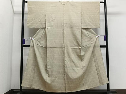 平和屋着物▽本塩沢 単衣 110亀甲 横段文 正絹 逸品 CAAS2425xi