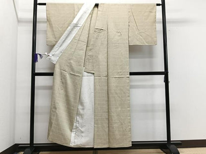 平和屋着物▽本塩沢 単衣 110亀甲 横段文 正絹 逸品 CAAS2425xi