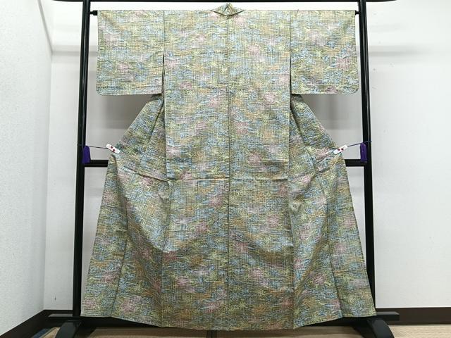 平和屋着物▽上質な紬 単衣 草花文 正絹 逸品 CAAS2426xi