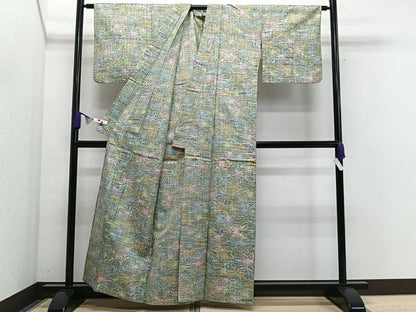 平和屋着物▽上質な紬 単衣 草花文 正絹 逸品 CAAS2426xi