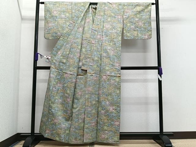 平和屋着物▽上質な紬 単衣 草花文 正絹 逸品 CAAS2426xi