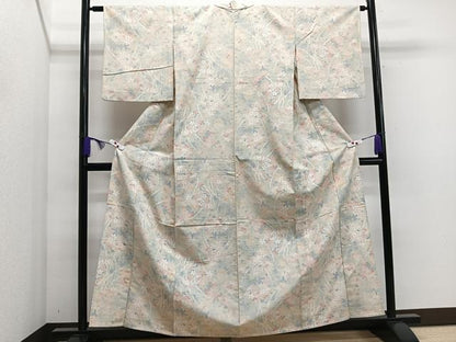 平和屋着物▽上質な紬 単衣 草花文 正絹 逸品 CAAS2427xi