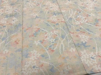 平和屋着物▽上質な紬 単衣 草花文 正絹 逸品 CAAS2427xi