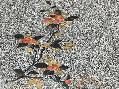 平和屋着物▽訪問着　単衣　枝花文　たたき染め　黒地　金彩　正絹　逸品　CAAS2428xi