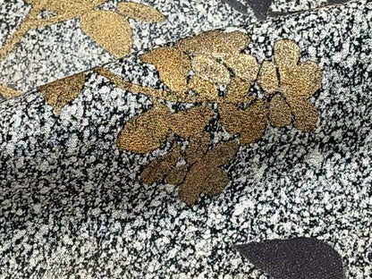 平和屋着物▽訪問着　単衣　枝花文　たたき染め　黒地　金彩　正絹　逸品　CAAS2428xi