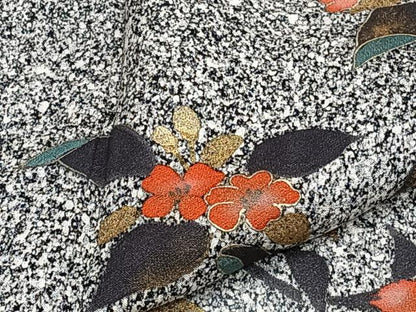 平和屋着物▽訪問着　単衣　枝花文　たたき染め　黒地　金彩　正絹　逸品　CAAS2428xi