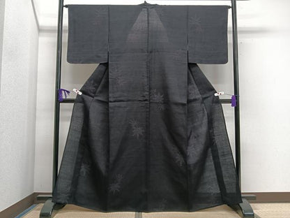 平和屋着物▽上質な紬 単衣 枝葉文 正絹 逸品 CAAS2433xi