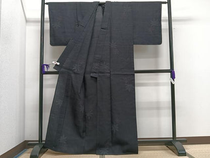 平和屋着物▽上質な紬 単衣 枝葉文 正絹 逸品 CAAS2433xi