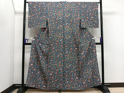 平和屋着物▽上質な小紋 単衣 更紗花唐草文 正絹 逸品 未使用 CAAS2435xi