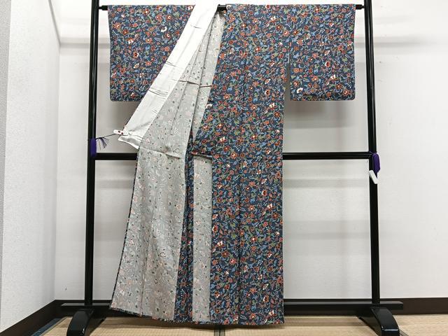 平和屋着物▽上質な小紋 単衣 更紗花唐草文 正絹 逸品 未使用 CAAS2435xi
