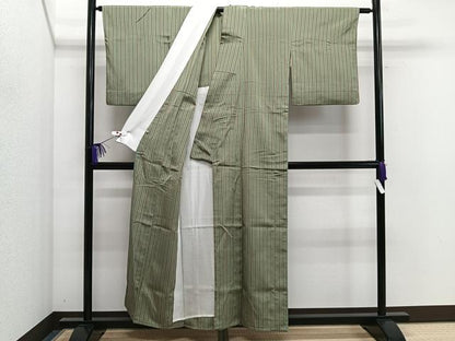 平和屋着物▽上質な小紋 単衣 縞 正絹 逸品 CAAS2438xi