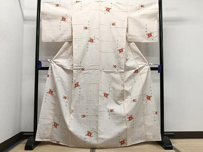 平和屋着物▽上質な紬 単衣 枝花文 正絹 逸品 CAAS2439xi