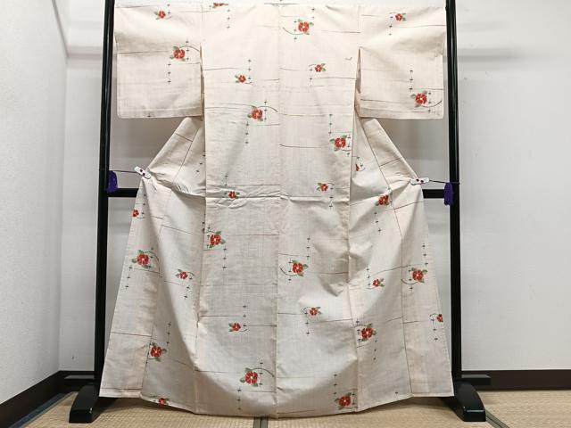 平和屋着物▽上質な紬 単衣 枝花文 正絹 逸品 CAAS2439xi