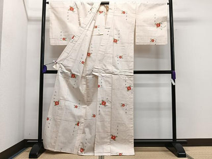 平和屋着物▽上質な紬 単衣 枝花文 正絹 逸品 CAAS2439xi