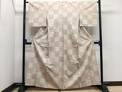 平和屋着物▽上質な紬 単衣 市松文様 正絹 逸品 CAAS2440xi
