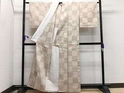平和屋着物▽上質な紬 単衣 市松文様 正絹 逸品 CAAS2440xi