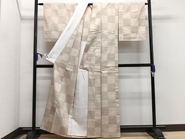 平和屋着物▽上質な紬 単衣 市松文様 正絹 逸品 CAAS2440xi