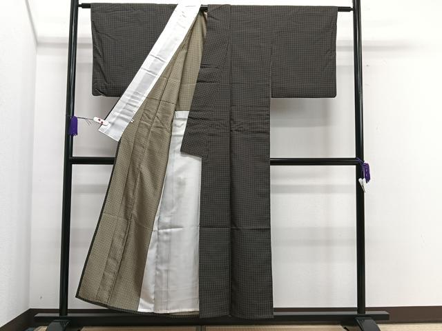 平和屋着物▽上質なお召　単衣　幾何学文様　正絹　逸品　CAAS2446xi