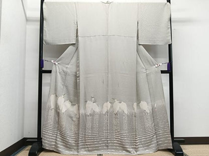 平和屋着物▽東京友禅 菅有鬼一 訪問着 単衣 白鷺 正絹 逸品 CAAS2448xi