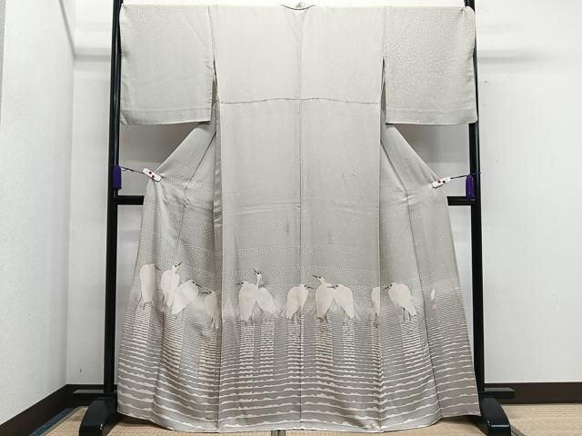 平和屋着物▽東京友禅 菅有鬼一 訪問着 単衣 白鷺 正絹 逸品 CAAS2448xi