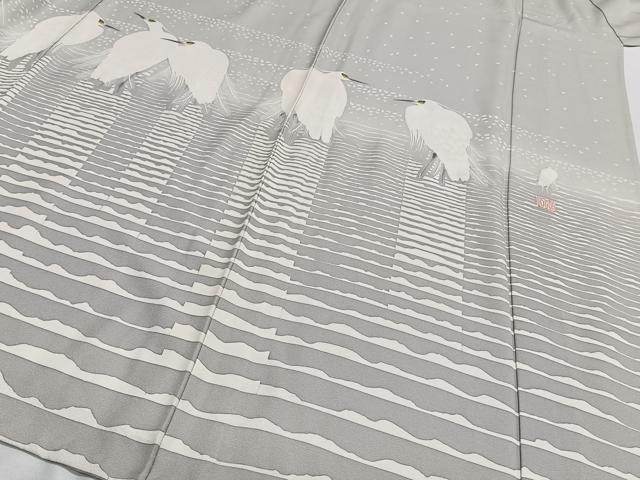 平和屋着物▽東京友禅 菅有鬼一 訪問着 単衣 白鷺 正絹 逸品 CAAS2448xi