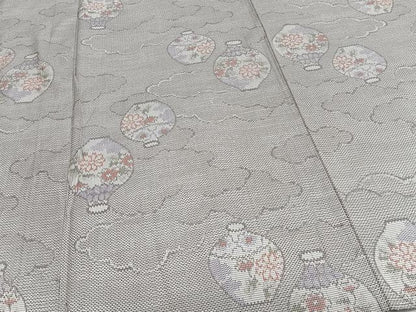 平和屋着物▽上質な紬 単衣 陶器草花文 正絹 逸品 CAAS2457xi