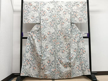 平和屋着物▽上質な紬 単衣 枝花鳥文 正絹 逸品 CAAS2462xi