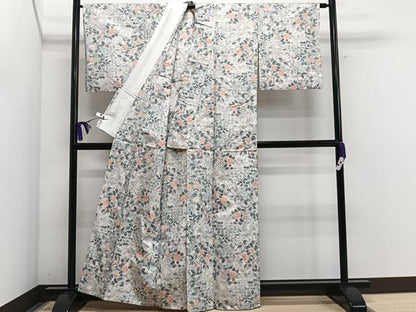 平和屋着物▽上質な紬 単衣 枝花鳥文 正絹 逸品 CAAS2462xi