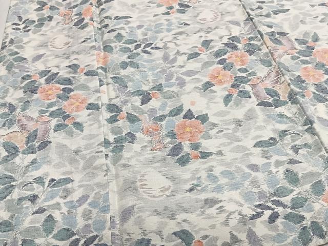 平和屋着物▽上質な紬 単衣 枝花鳥文 正絹 逸品 CAAS2462xi