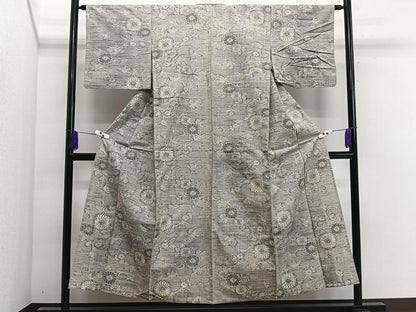 平和屋着物▽上質な紬 単衣 花唐草文 正絹 逸品 CAAS2469xi