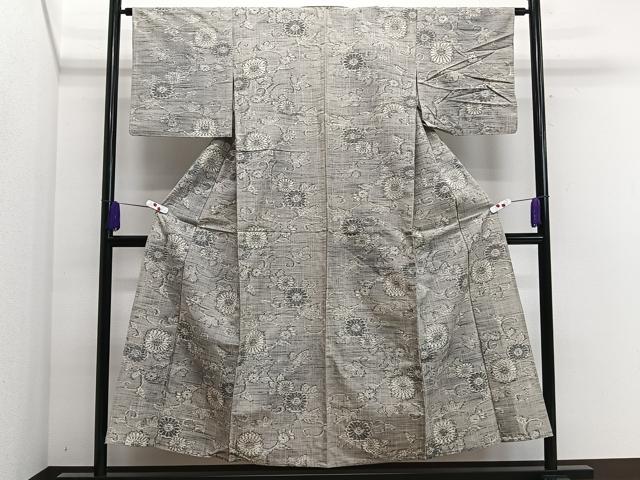 平和屋着物▽上質な紬 単衣 花唐草文 正絹 逸品 CAAS2469xi