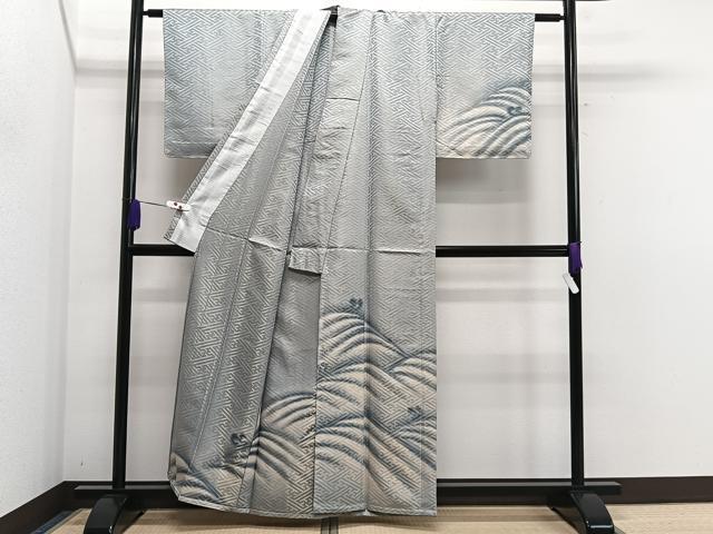平和屋着物▽訪問着 単衣 紗綾形立波文 暈し染め 金糸 正絹 逸品 CAAS2471xi