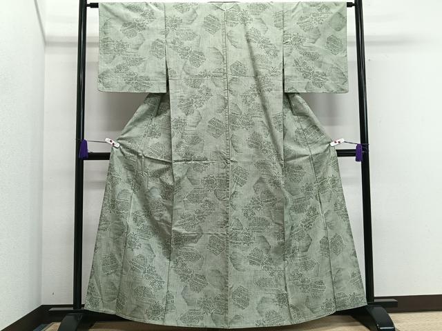 平和屋着物▽上質な紬　単衣　草花文　正絹　逸品　CAAS2475xi