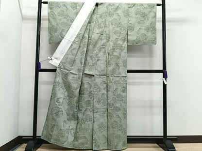平和屋着物▽上質な紬　単衣　草花文　正絹　逸品　CAAS2475xi