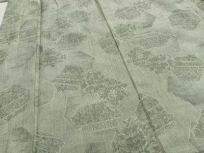 平和屋着物▽上質な紬　単衣　草花文　正絹　逸品　CAAS2475xi