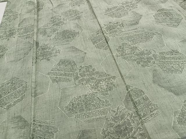 平和屋着物▽上質な紬　単衣　草花文　正絹　逸品　CAAS2475xi