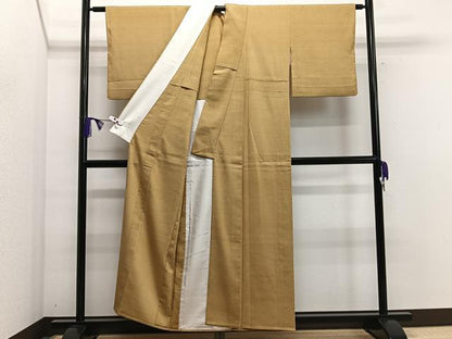 平和屋着物▽上質な色無地 単衣 黄唐茶色 御召縮緬 正絹 逸品 CAAS2477xi