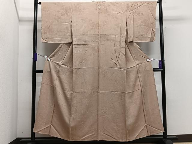 平和屋着物▽上質な色無地　単衣　流水草花地紋　洒落柿色　正絹　逸品　CAAS2478xi