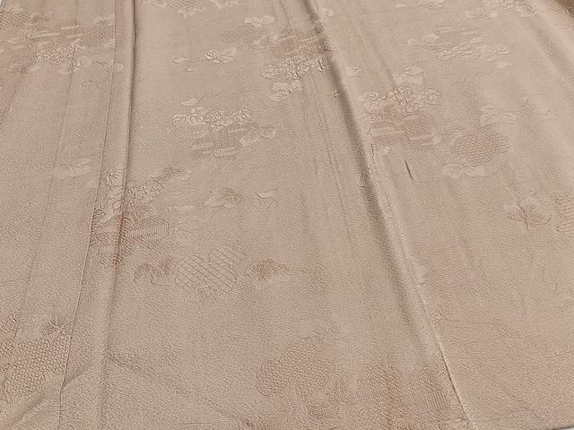 平和屋着物▽上質な色無地　単衣　流水草花地紋　洒落柿色　正絹　逸品　CAAS2478xi