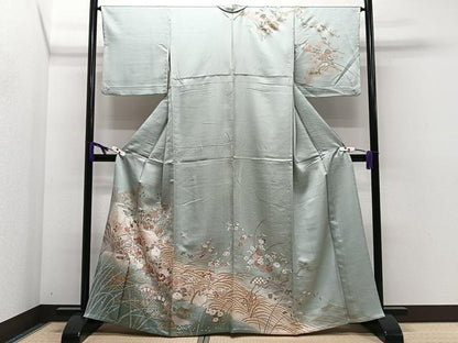 平和屋着物▽訪問着 単衣 風景花鳥文 暈し染め 金彩 正絹 逸品 CAAS2481xi