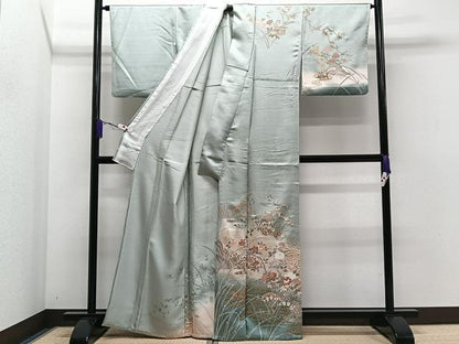平和屋着物▽訪問着 単衣 風景花鳥文 暈し染め 金彩 正絹 逸品 CAAS2481xi