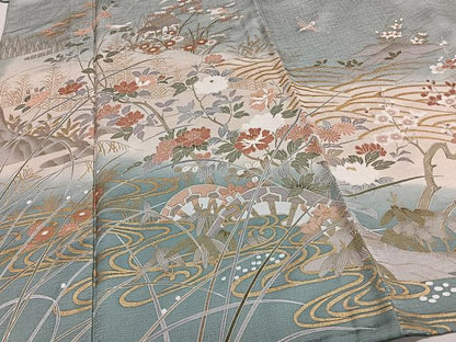 平和屋着物▽訪問着 単衣 風景花鳥文 暈し染め 金彩 正絹 逸品 CAAS2481xi